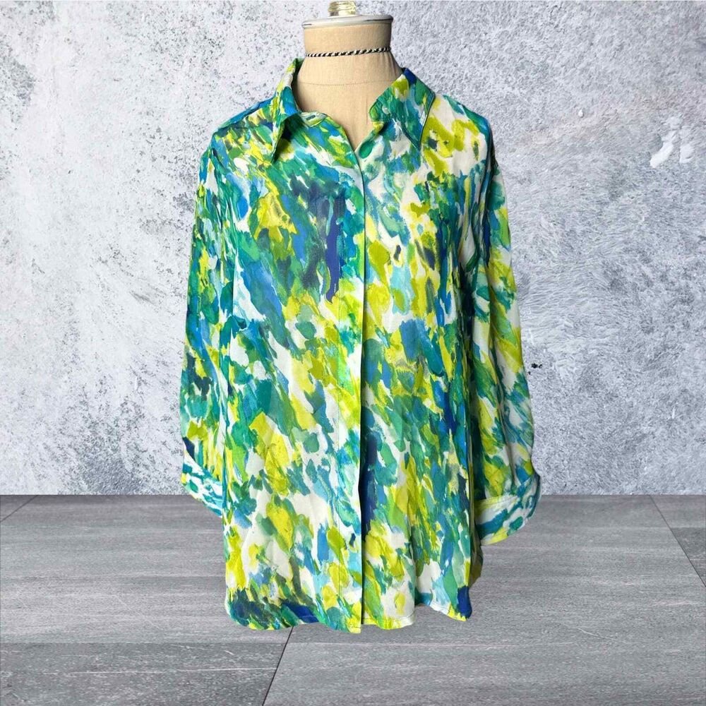 Thesis Blue Green Muliti Colored Button Up NWT Size Small